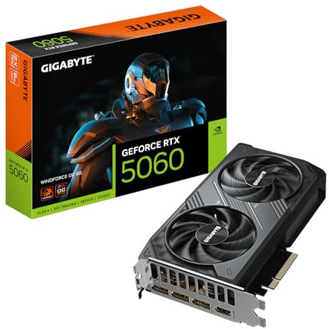 Gigabyte GeForce RTX 5060 WINDFORCE OC 8G Tarjeta Gráfica - 8GB GDDR7, 128bit, PCI-E 5.0, 2512 MHz Frecuencia del núcleo, 3 x DisplayPort, 1 x HDMI, GV-N5060WF2OC-8GD