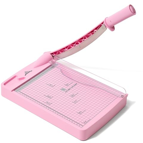 JIELISI A4 Hebelschneider 30 cm, bis 12 Blatt für Büro & Bastelarbeiten | Gerade saubere Schnitte, klare Maßskala,Sicher mit Schutzabdeckung & Messerverschluss,Für Alle Gängigen Papiersorten,Rosa