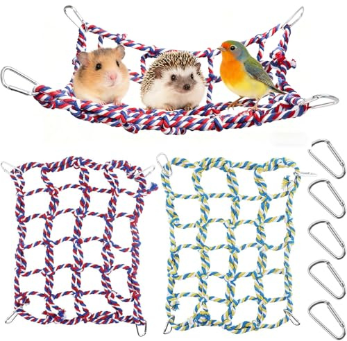 2 Pcs Rat Climbing Ropes for Cage Accessories Cotton Rope Bridge for Bird with 8 Hooks Comfortable and Perfect for Small Pets Promoting Happy and Healthy Pet Lifestyle