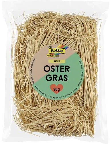 folia 603010 - Ostergras NATUR, 30 g im Beutel, Dekogras aus Papier, Füllmaterial für Bastelarbeiten, Geschenktüten und Osterkörbe