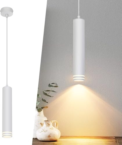 Deboola Pendelleuchte GU10 Zylinder Hängelampe 1 flammig Modern Aluminium | Hängeleuchte Höhenverstellbar Pendellampe für Küche Schlafzimmer Esstisch Wohnzimmer Weiß/Ohne Leuchtmittel