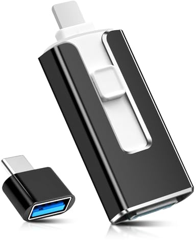 4-in-1 USB Speicherstick 128GB mit USB-C, Light-ning, Micro-USB & USB 3.0, MFi-zertifizierter Flash Drive kompatibel mit iPhone, iPad, Android & PC, Externer Speicher für Fotos, Videos & Musik