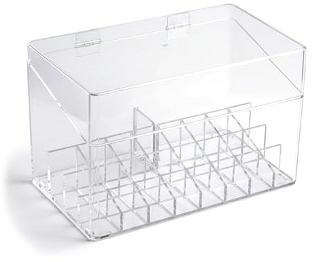 Porta Rossetto 24 Scomparti, Porta Trucchi Organizer in Acrilico Trasparente, Espositore per Lucidalabbra con Coperchio Antipolvere, Rossetto Organizzatore per Rossetti Pennelli Mascara Eyeliner