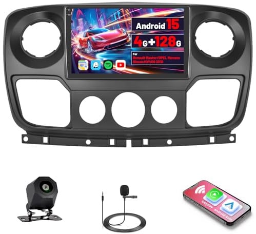 Inefala Android 15 Autoradio für Renault Master/Opel Movano/Nissan NV400 | 4G+128G,10 Zoll In-Cell TouchScreen mit CarPlay & Android Auto,Navi,GPS,WiFi,FM/RDS,Bluetooth 5.0,EQ,SWC,Rückfahrkamera,MIC