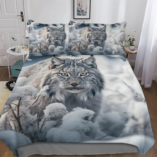 AASWSWW Luchs Bettwäsche Set 2 teilig Weiches Microfaser Bettbezug Mit Kopfkissenbezug Deckenbezug Für Jungen Mädchen Bettbezüge Single(135x200cm)