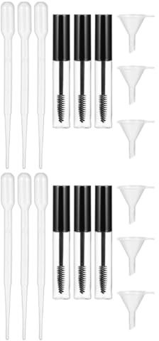 BAZEITFLOW Leere Kosmetik Tuben Satz 10ml mit Transparenten Nachfüllbehältern Wimpernbürstchen und Trichtern Wiederbefüllbar für Eyeliner und Mascara Kompakt für Reise und Alltag