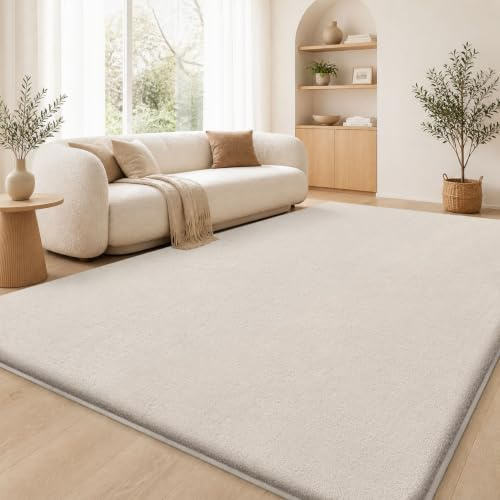 Homaxy Moderner Teppich Wohnzimmer Kurzflor Matte, 140x200 cm | Rutschfest Flauschig Waschbarer Wohnzimmerteppich Kuscheliger Extra Weich fürs Kinderzimmer Schlafzimmer, Beige