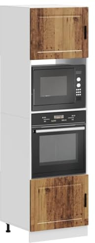 Teenpull Porto Lot de 2 armoires de cuisine aspect bois vieilli pour four, micro-ondes, espace de rangement, buffet