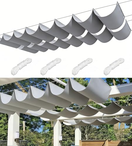 Rétractable Vague Voile Ombrage Rectangulaire Imperméable Toile D'ombrage Filet D'ombrage Bâche Ombrage Protection UV Solaire pour Jardins Balcons Terrasse Pergola 2.4x8M Gris Clair