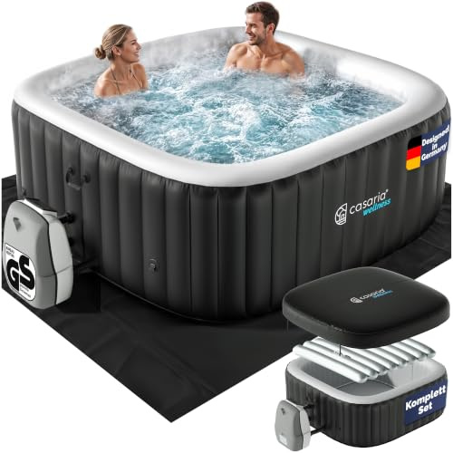 Casaria® Spa Gonflable carré 6 Places 178x178cm avec 140 duses Intérieur et extérieur Chauffage jusqu'à 42°C Filtration et Couverture Isolante