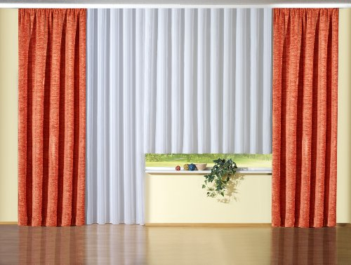Georg Chr. Wirth Thermo Chenille Vorhang Jasmin unifarben, 335 g/qm Einzel Gardinenschal, terra, 200X175 KRÄUSELBAND