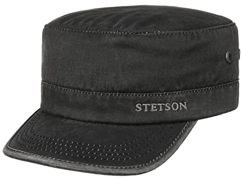 Stetson Datto Armycap Winter - Wintercap Herren - Militarycap Baumwolle - Herrencap UV-Schutz (40+) - Armykappe wasserabweisend - Männercap gefüttert - Cap Herbst/Winter - Kappe schwarz L (58-59 cm)