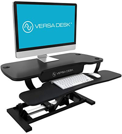 VERSADESK Power Pro - 36 Electric Height-Adjustable Desk Riser - Sit to Stand Desktop with Keyboard and Mouse Tray - Black