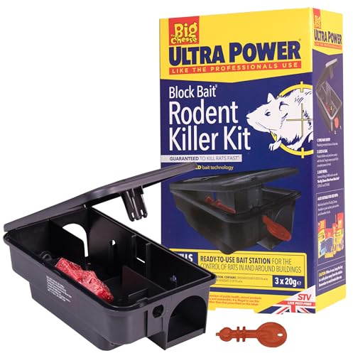 The Big Cheese Ultra Power Block Bait Rodent Killer Kit, Refillable Bait Station and 3x20g Brodifacoum Blocks, Rat and Mice Poisoning Blocks, Fast Acting, Red, Biodegradable, Indoor and Outdoor Use