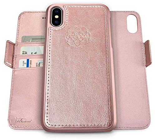 dreem Fibonacci 2-in-1 Wallet Case for Apple iPhone Xs Max - Luxury Vegan Leather, Magnetic Detachable Shockproof Phone Case, RFID Card Protection, 2-Way Flip Stand - Rose