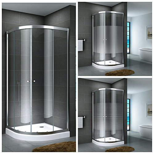Duschkabine Viertelkreis Eckdusche Duschabtrennung Glas Runddusche Fulda 14 cm, Größe:80 x 80 x 190 cm, Dusche_Amazon:Gestreift | mit Duschtasse & Ablauf