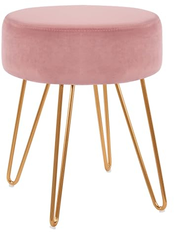 Duhome Sgabello Rotondo in Tessuto Velluto poggiapiedi Imbottitura Piedini in Metallo Selezione Colore 9111, Colore:Rosa, Materiale:Velluto