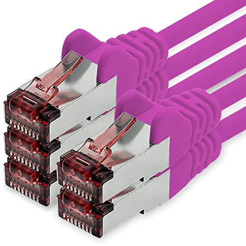Netzwerkkabel Cat.6 1m magenta - 5 x Ethernetkabel Lankabel Cat6 Lan Netzwerk Kabel Sftp Pimf Patchkabel 1000 Mbit s