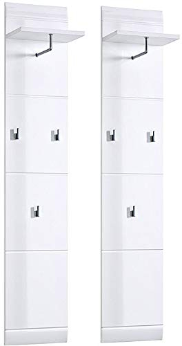 Lomadox Garderobenpaneel Wandgarderobe 2-teiliges Flurgarderoben Set Hochglanz weiß, B/H/T 80/153/23cm