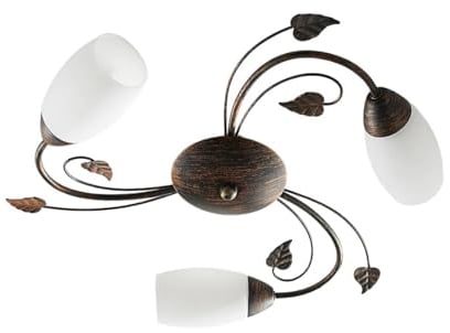 Lindby Glas Deckenlampe Florentiner Stil, Deckenstrahler Landhaus schwarz gold gebürstet ohne Leuchtmittel Deckenleuchte Küche Wohnzimmer Esszimmer