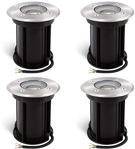 linovum BORU 4er Set Bodeneinbauleuchte IP67 mit LED GU10 5W warmweiß - 4x Bodenspot außen 230V begehbar Ø 110mm mit Kabel