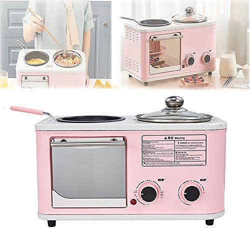 Mini Macchina Elettrica per La Colazione, Domestico 3 in 1 Macchina Prima Colazione, Mini Forno del Pane Forno per La Pizza Padella Tempo E Temperatura Regolabili,Pink