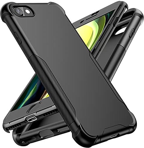 ORETECH Coque Compatible avec iPhone SE 2022/SE 2020/8/7 avec 2 Verre trempé Protection écran,Mince Anti Rayures Silicone PC TPU Etui pour iPhone SE 2022 Noir