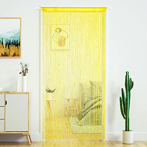YaoYue Fransenvorhänge mit Perlen für Türen, Quasten, Perlen, hängende Fransen, Hippie-Stil, Raumteiler, für Fenster, Flur, Eingang, Wandschrank, Schlafzimmer, Privatsphäre, als Dekor, Gelb, 100 x 200