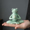 OwMell 8,9 cm Keramik betender Frosch Statue, Yoga Pose Frosch Figur Zen Dekor Heimdekoration - Grünes Gebet