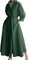 Women Maxi Shirt Dress Long Sleeve Button Smocked Waist Long Dress Loose Swing Party Dress with Pockets (Dark Green, Medium)
