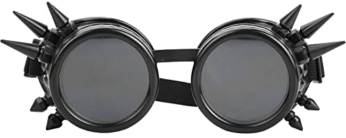 VBESTLIFE Steampunk-Brille mit Spikes, Vintage-Steampunk-Brille mit Spikes, Cosplay-Brille, Doppelschichtig, Winddicht (Schwarz)