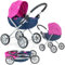 Milly Mally Puppenwagen Dori klappbar, für Mädchen ab 3 Jahren, mit Verdeck, Schaumrädern, Gurten Prestige Navy