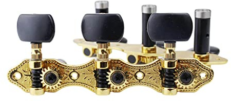 Guyker Stimmwirbel für klassische Gitarre, 1:18 Verhältnis, offener Rahmen, Stimmschlüssel für Akustikgitarre, Stahlsaiten, Mechanikköpfe, 2 Planken (3+3) (Gold, schwarze Taste)