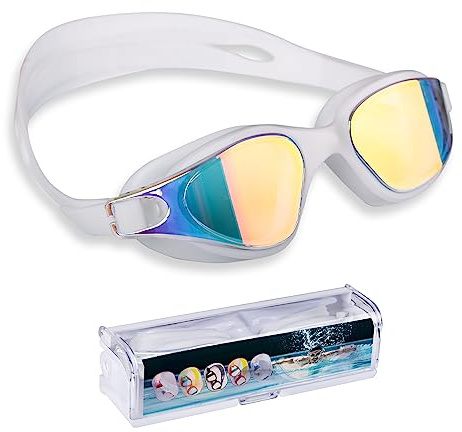 Lynarc Lunettes de natation - polarisées, anti-buée, étanches, protection UV, pour hommes, femmes et jeunes.lunette piscine adulte lunettes piscine adulte (Blanc)