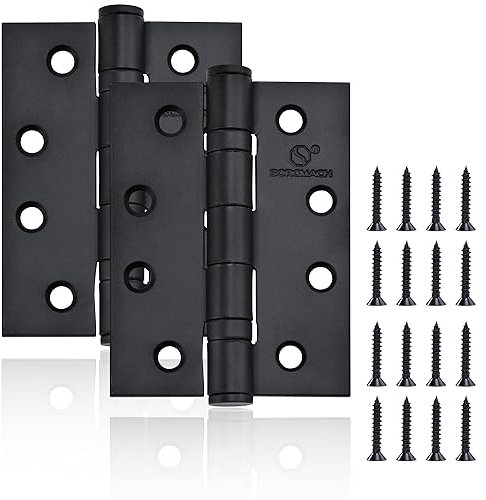 2 Pcs Black Door Hinges - 4 inch (100 x 75 x 2.5 mm) Matte Black Heavy Duty External Hinges for Wooden Internal Doors
