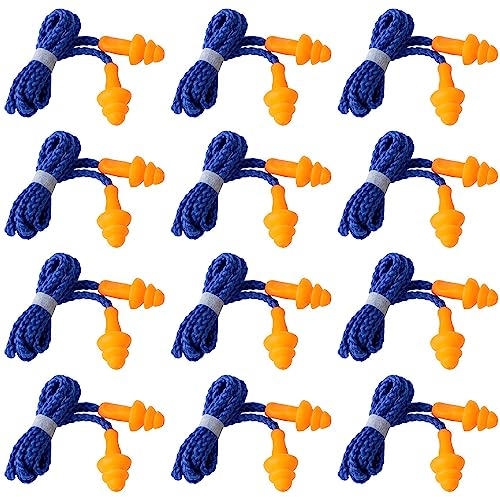 CRLLDPM 12 Paires Bouchons d'oreille en Silicone Bouchons d'Oreille Réutilisables en Silicone Étanche et Souple avec Cordon Sommeil Bouchons d'oreille pour Dormir, Tir, Ronflement, Natation