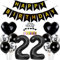 Conruich Geburtstagsdeko 22 Jahre Mann Frau, Ballon 22. Geburtstag Deko Mann, Tortendeko Geburtstag 22 Jahre Frau, Folienballon Zahl 22 Schwarz, Happy Birthday Banner für 22 Jahr Geburtstag Party Deko
