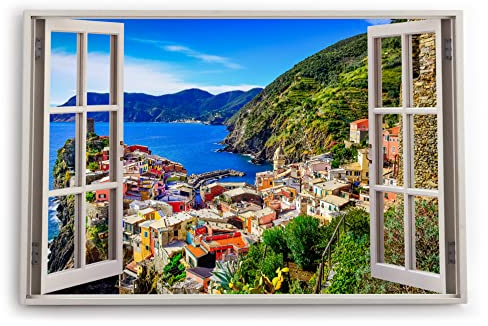 Paul Sinus Bilder Fensterblick 120x80cm Vernazza Italien Küstendorf Meer Mittelmeer Sommer Kunstdruck Wanddeko Wand Wohnzimmer