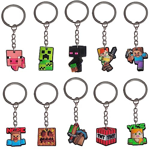 YOOYEH 10 Pack Keychains, Party Favors Birthday Party Supplies, Party Bag Pendant Gift Fillers Key Tags Goodie BagBackpack Keychain Boys Girls Kids (Green)