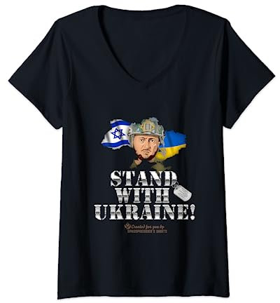 Ukraine Israel Flaggen Dog Tag Zelensky Stand with Ukraine T-Shirt mit V-Ausschnitt