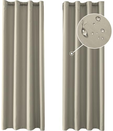 Ystyle Gardinen 2er Set, Thermovorhang Kälteschutz, Outdoor Vorhang Wetterfest Mit Ösen, Verdunkelungsvorhang, Vorhänge Blickdicht, Curtains Wohnzimmer, Thermovorhang Hitzeschutz, Beige