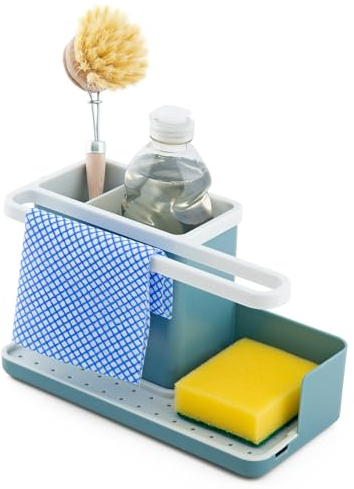 simplywire - Panier/organisateur d'évier - Plateau récupérateur amovible - Antidérapant - Bleu canard et blanc