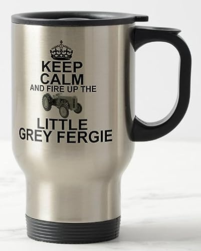 Travel Mug ≈ Keep Calm and FIRE UP The Little Grey Fergie ≈ Massey Ferguson te20 te Tea ted tef 20 Classic Tractor - Carry on Style Commuter Mugs - REF M54T