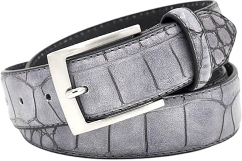NALANY Herren Damen Gürtel & Riemen Ledergürtel Mit Dezenter Krokoprägung 3,4cm| Kroko-Muster Retro Mode Taillengürtel Schnalle Silber(120cm/waist:41, Gray)