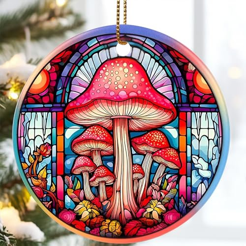 Jocidea Pilz-Ornament, Pilz-Weihnachtsschmuck, 7,1 cm Keramik-Weihnachtsdekoration, Pilz-Weihnachtsbaumschmuck, Urlaubsdekoration, Pilz-Themen-Geschenke, Weihnachts-Andenken-Ideen
