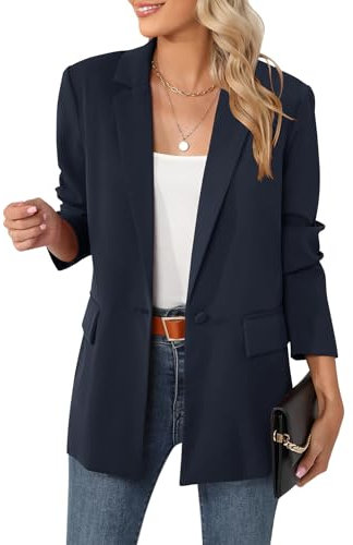 LUYAA Giacca blazer oversize da donna, casual, lavoro, ufficio, giacca con fodera e spalline, Blu navy, XX-Large