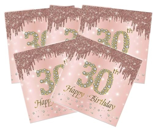 50 Stück Servietten Geburtstag Mädchen Papierservietten Rosa Gold Papier Napkins für Party Hochzeit Deko 33 x 33cm (rosegold 30)