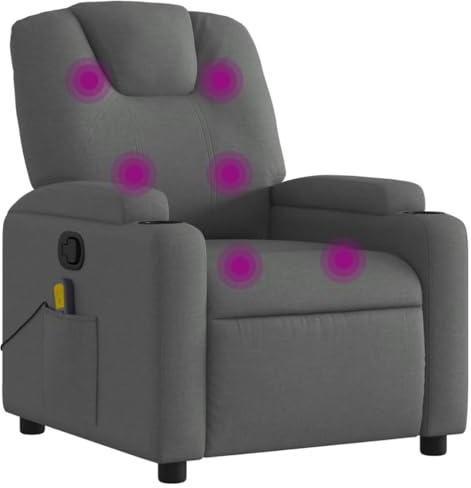 vidaXL Massagesessel, Sessel Verstellbare Rückenlehne, Fernsehsessel Relaxsessel mit Vibrationsfunktion, Liegesessel Polstersessel Ruhesessel, Dunkelgrau Stoff