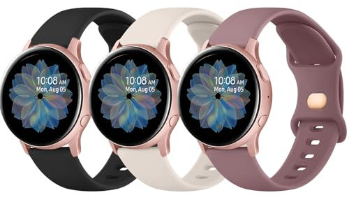 AK Pack 3 Bracelet Compatible avec Samsung Galaxy Watch Active 2 Bracelet Samsung Galaxy Watch 3 41mm, Bracelet de montre en silicone souple pour Samsung Galaxy Watch Active 2 40mm 44mm(Pack B)