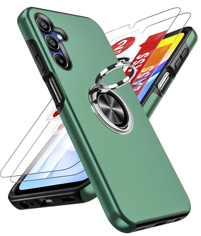 LeYi Handyhülle für Samsung Galaxy A15 4G/5G Hülle mit 2 Schutzfolie, TPU+PC Militärschutz Hybrid Schutzhülle mit 360 Grad Drehbar Metall Ring Ständer Stoßfest Anti-Kratzer A 15 Case Cover Hellgrün